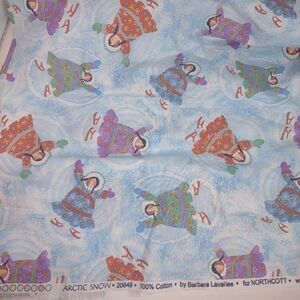 Arctic Snow Fabric with Colorful Figures